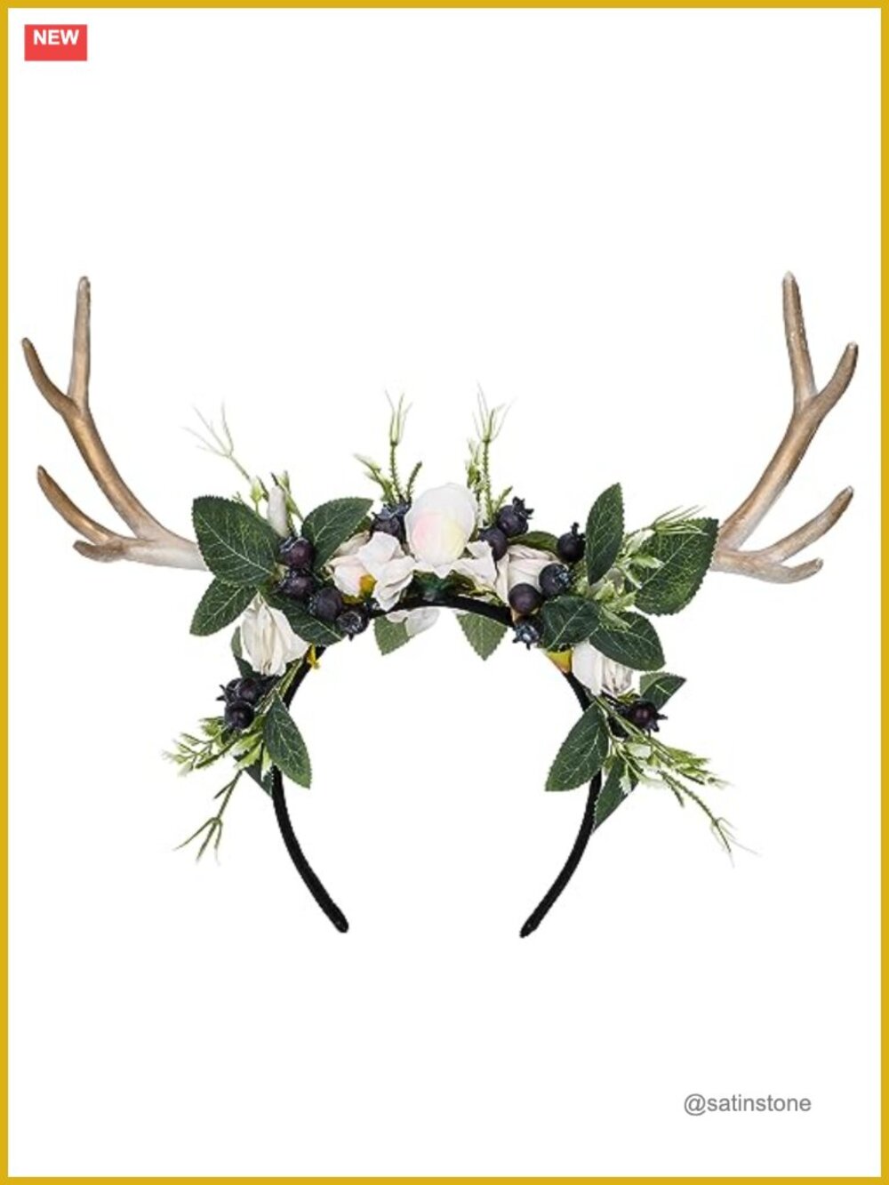 Handmade Deer Horns Headband Flower Antler Hairband Woodland Reindeer Headpiece